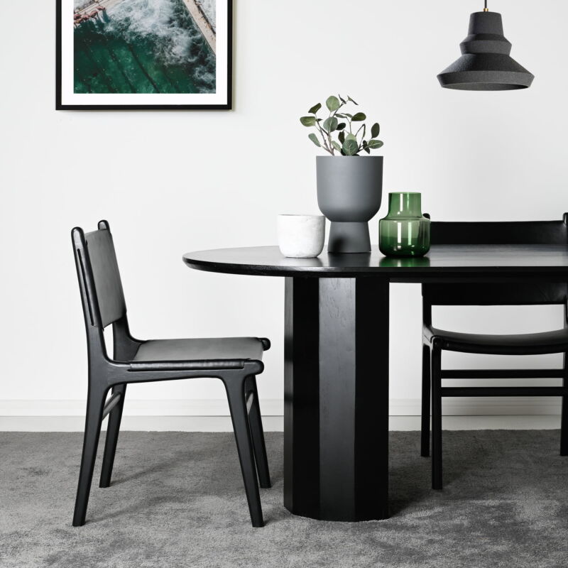 Black Timber and Leather Dining Chair.