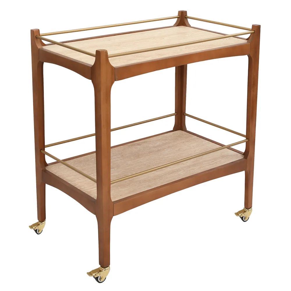 Walnut Bar Travertine Bar Cart